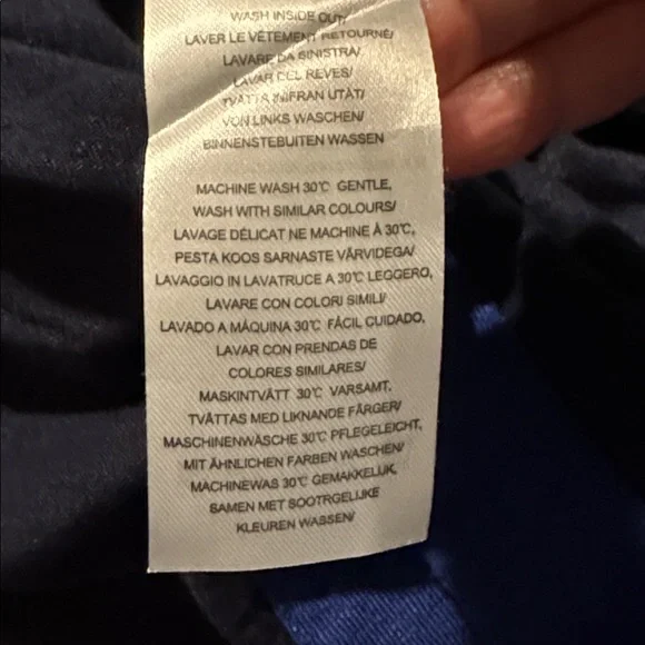 Lysse navy blue split neck linen knit sweater with contrasting blue strip - Picture 9 of 11